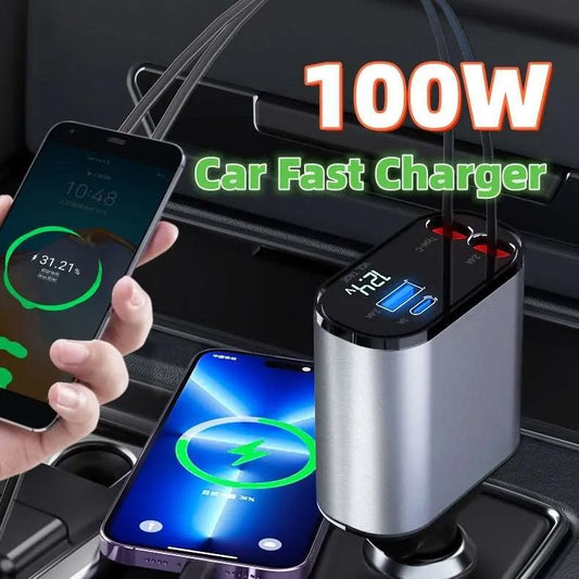 4 in 1 Retractable Car Phone Charger