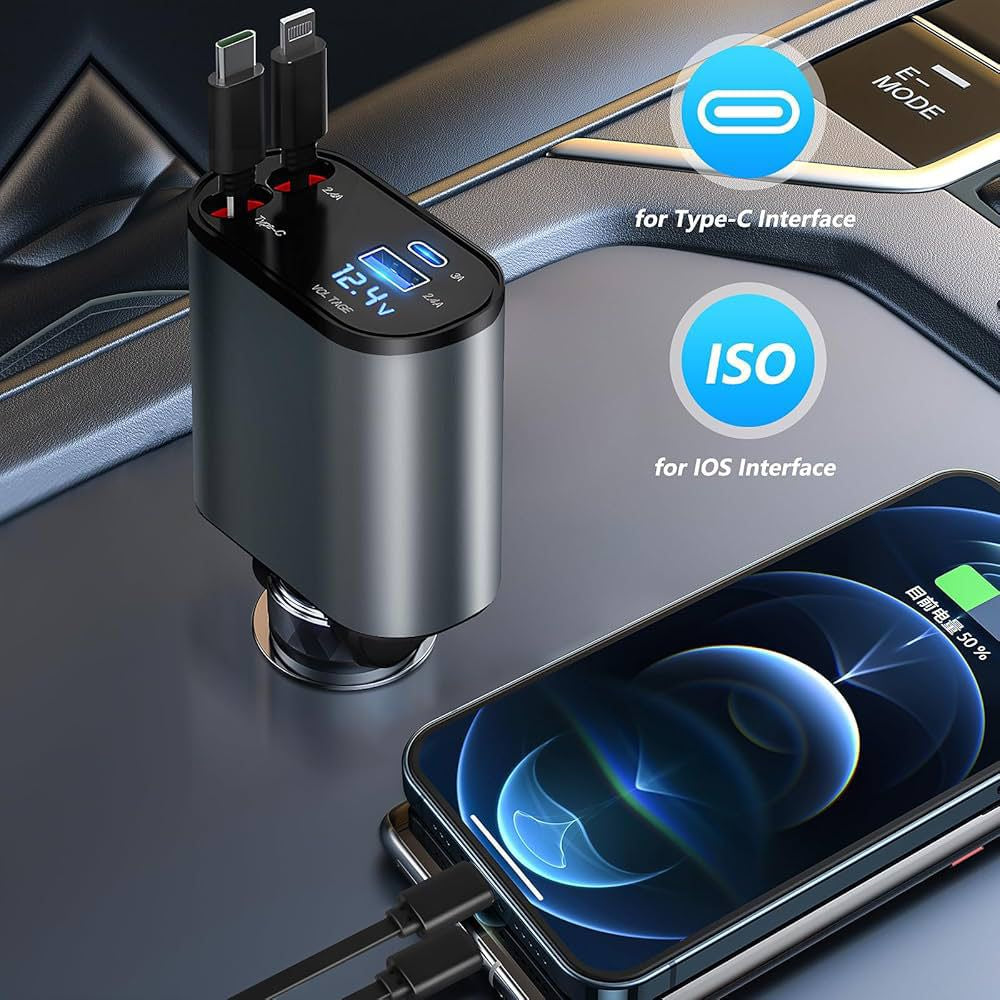 4 in 1 Retractable Car Phone Charger