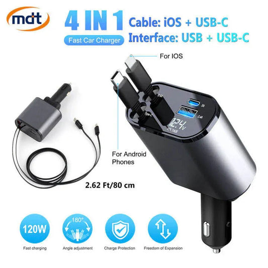 4 in 1 Retractable Car Phone Charger